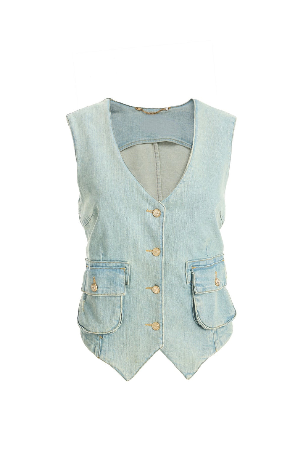 KADIN AÇIK MAVİ CEPLİ DENİM YELEK