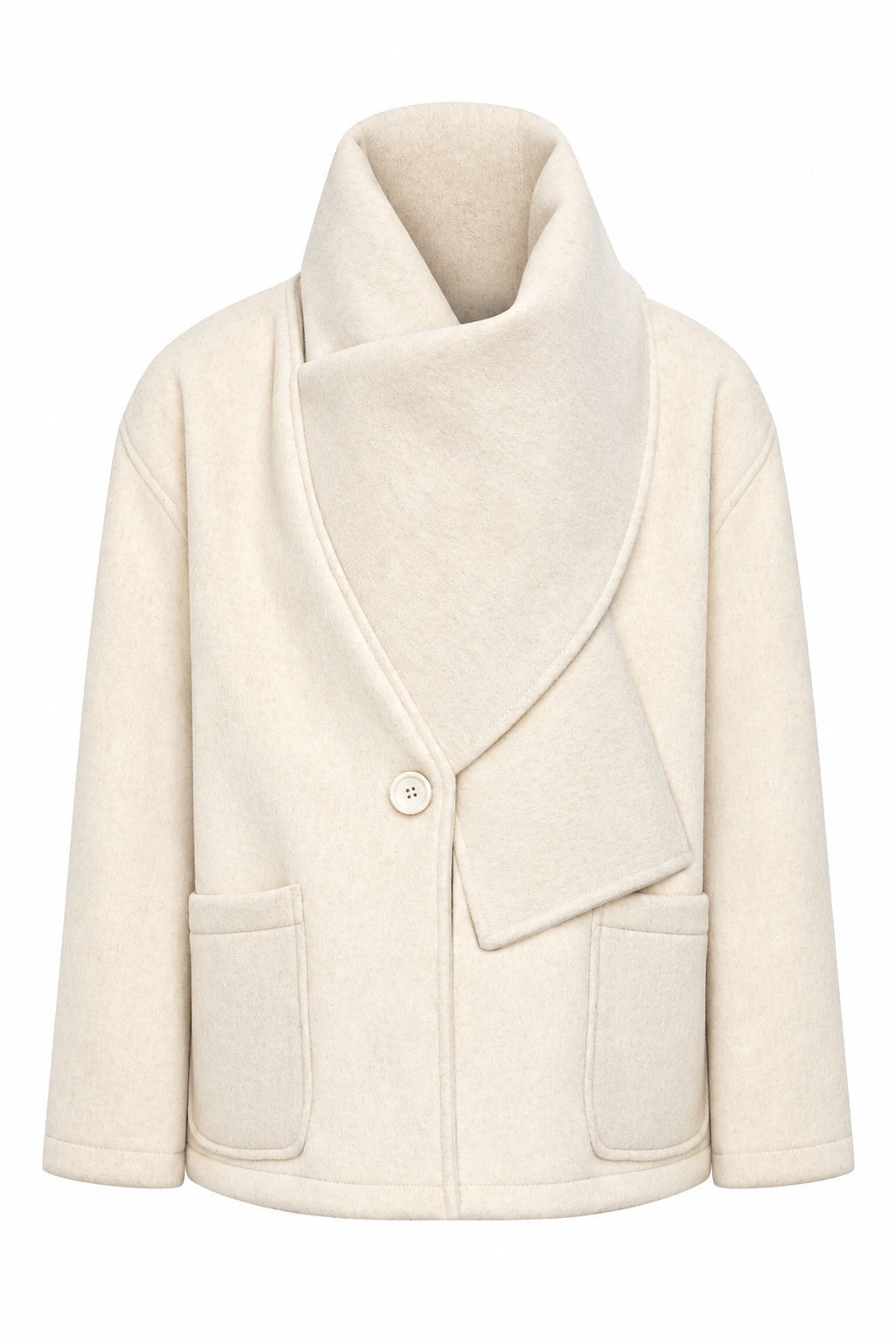 Athena Scarf Detail Wool Coat – Ecru