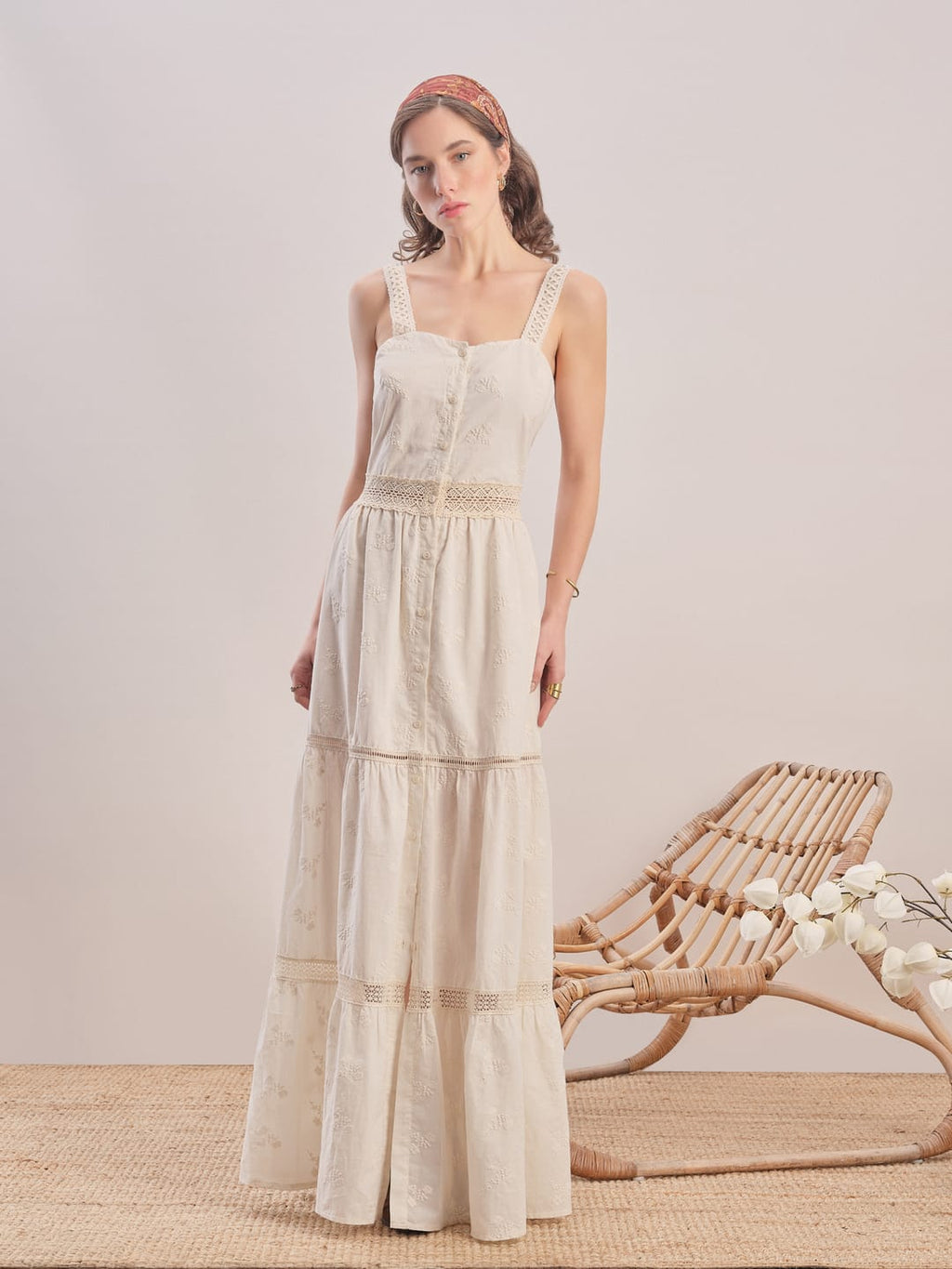 SOFT ROSE NAKIŞLI KOTON MAXİ ELBİSE