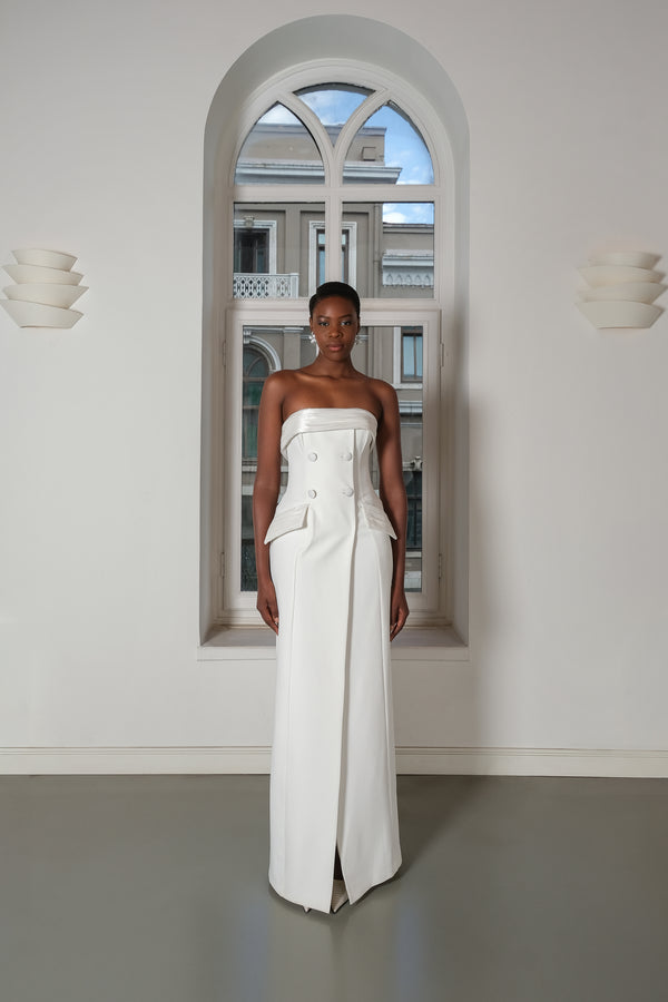 GLORİA STRAPLESS WRAP EFFECT MAXİ DRESS