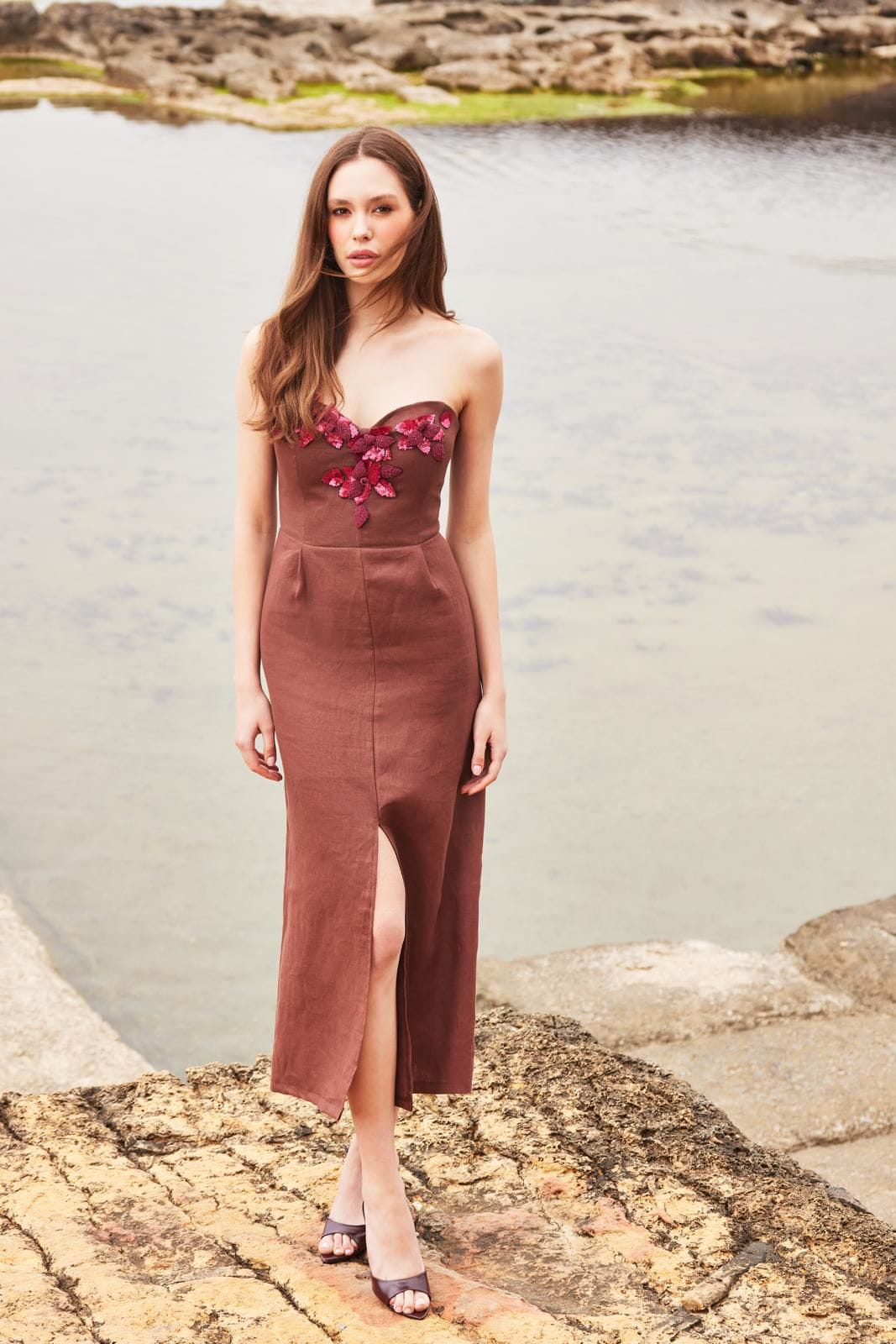 VELORA EMBELLİSHED STRAPLESS MİDİ DRESS